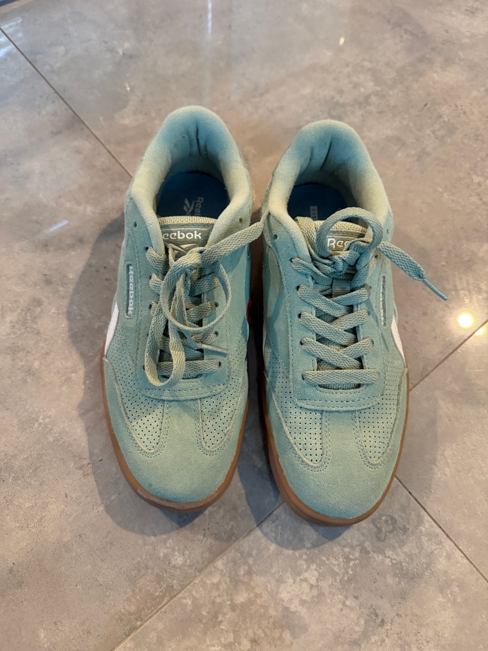 Reebok Women’s Low-Top Suede Sneakers in Teal and Gum | 7